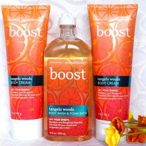 Bath & and Body Works Aromatherapy BOOST tangelo woods Body Cream Foam Wash NEW